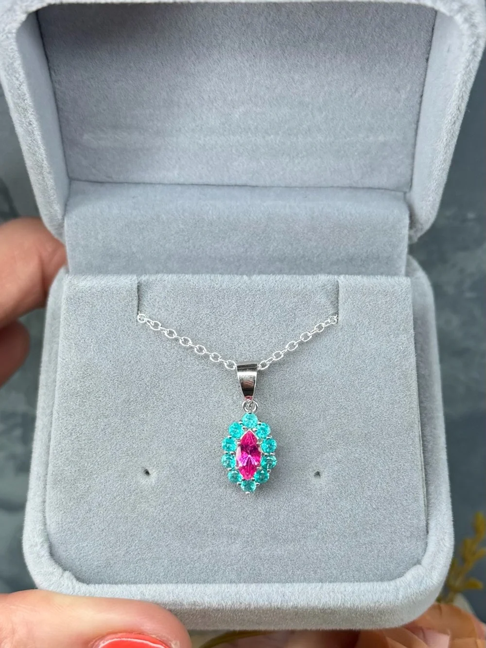 Exquisite Natural Paraiba Blue & Pink Topaz 1.60CT Pendant Necklace 925 SS 18”